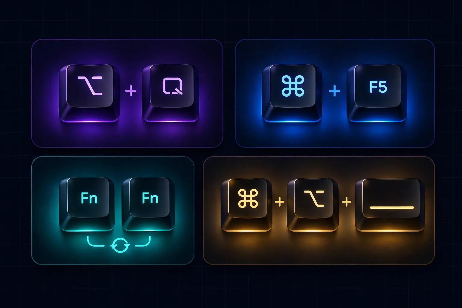 Fiche récapitulative des raccourcis clavier de synthèse vocale sur Mac — Option + Esc, Command + F5, Fn Fn pour la dictée