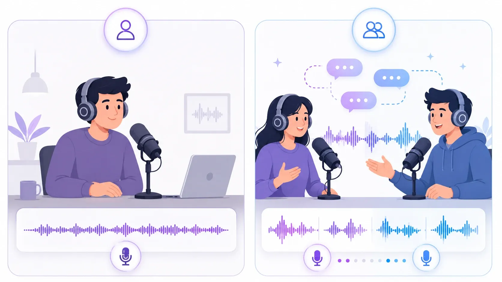 Yapay zeka podcast'inde tek sunuculu anlatım ile çift sunuculu sohbet karşılaştırması
