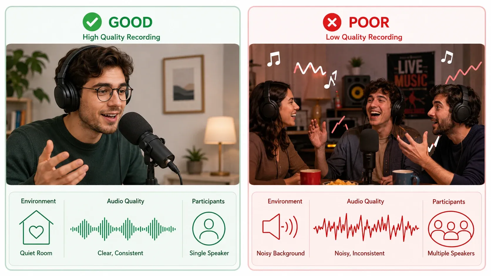 Bon versus mauvais audio de référence pour le clonage vocal — les échantillons silencieux, propres et à un seul locuteur fonctionnent le mieux